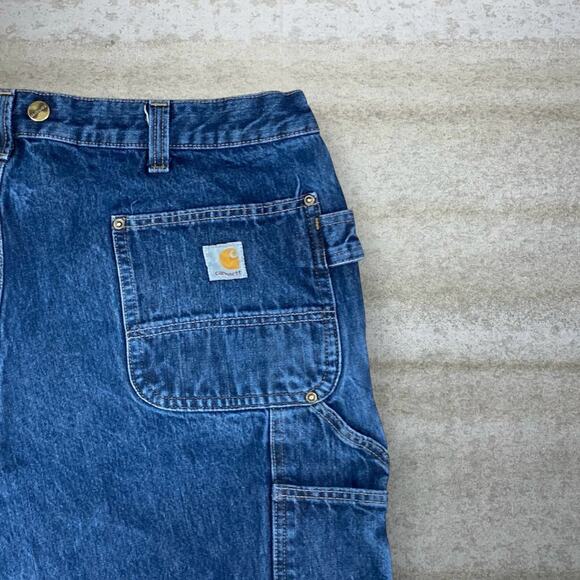 Vintage Carhartt Carpenter Jeans Double Knees Baggy Wide Leg Fit  Dark Wash 90s - Picture 3 of 8
